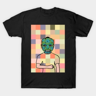 Pixelated Male Character with Dark Mask and Light Pixel Eyes T-Shirt